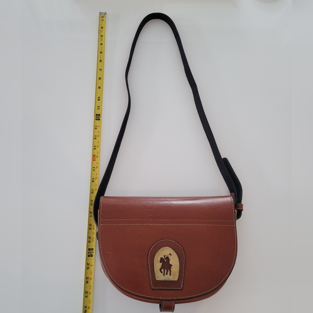 Brown Leather Saddle Crossbody with Polo Rider Medallion - Picture 15 of 17